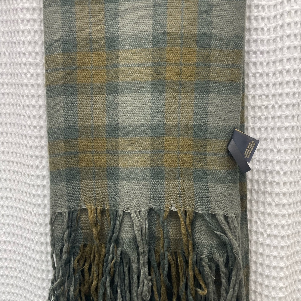 Outlander Plaid Fringe Scarf in Green and Tan from Torrid